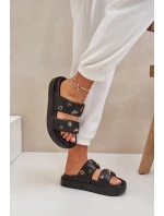 Piankowe Klapki Damskie Z Przypinkami Czarne Ravanala