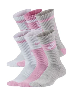 Ponožky Nike Everyday Cush Crew pre mladých Biela, ružová, sivá CK7302 905
