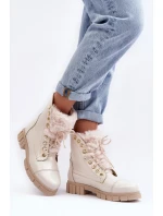 Skórzane Botki Damskie Z Futerkiem Jasnobeżowe Lewski 3296
