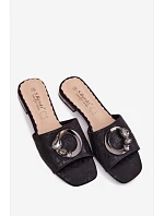 Dámské pantofle na nízkém podpatku s ozdobou KV61-6025 Černé