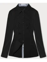 Čierna blúzka s pepitovými vsadkami (WD16113) Čierna blúzka s pepitovými vsadkami (WD16113)