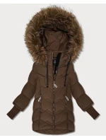 Dámska zimná bunda s pletenými rebrovanými manžetami Goodlookin Brown (KK60615) Dámska zimná bunda s pletenými rebrovanými manžetami Goodlookin Brown (KK60615)