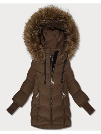 Dámska zimná bunda s pletenými rebrovanými manžetami Goodlookin Brown (KK60615) Dámska zimná bunda s pletenými rebrovanými manžetami Goodlookin Brown (KK60615)
