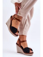 Damskie Sandały Na Koturnie Z Ozdobą Czarne Candice