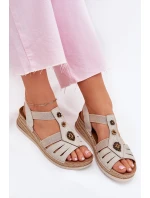 Sandały Damskie Na Koturnie Z Ozdobami Inblu RV000015 Jasnobeżowe