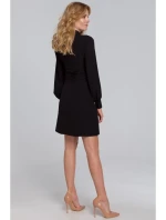 K078 Šaty s naberaným pásom - čierne
