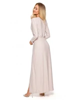 M719 Maxi šaty s dlhými rukávmi - šampanské