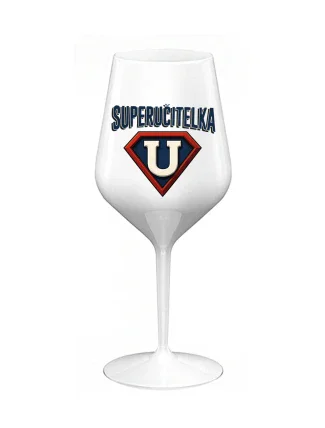 SUPERUČITELKA (ZNAK) - bílá nerozbitná sklenice na víno 470 ml SUPERUČITELKA (ZNAK) - bílá nerozbitná sklenice na víno 470 ml