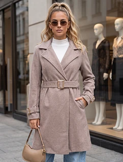 Elegantný dámsky kabát s výstrihom a opaskom, béžový, FashionStreet NY0787