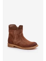 Niskie Botki Damskie Na Płaskim Obcasie Zamszowe Lewski 3624 Brązowe