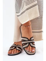 Klasyczne Klapki Damskie Płaskie Beżowo-Czarne Scazze