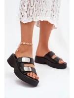 Klapki Damskie Z Paskami Eko Skórzane Czarne Falenisse