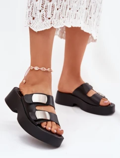 Klapki Damskie Z Paskami Eko Skórzane Czarne Falenisse