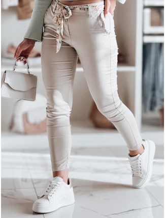 Dámske látkové nohavice s opaskom ROSSALI light beige FashionStreet UY2537 Dámske látkové nohavice s opaskom ROSSALI light beige FashionStreet UY2537
