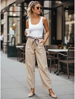 Dámske nohavice s vysokým pásom a šnurovaním béžová FashionStreet UY2900 Dámske nohavice s vysokým pásom a šnurovaním béžová FashionStreet UY2900
