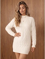 Dámske sveterové minišaty s rolákom v farbe ecru, FashionStreet MY2605 Dámske sveterové minišaty s rolákom v farbe ecru, FashionStreet MY2605