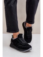 Zamszowe Sneakersy Damskie Z Futerkiem I Błyszczącym Elementem Big Star OO274580 Hi-Poly System Czarne