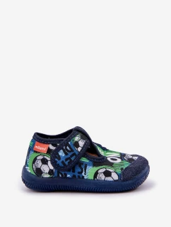 Kapcie Milami Dziecięce Elastyczne Na Rzepy W Piłki Granatowe Ambette