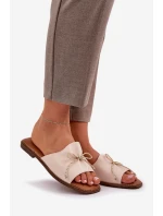 Klapki Na Płaskiej Podeszwie Z Ozdobną Kokardką Beżowe Deonelis