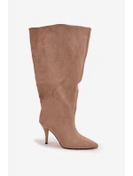 Wsuwane Kozaki Damskie Na Szpilce Z Eko Zamszu Beżowe Noretta