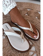 Dámske ploché žabky so zlatými detailmi Light beige Tella