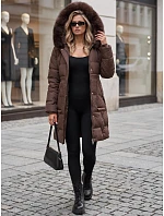 Dámska zimná prešívaná bunda s kapucňou, hnedá, FashionStreet TY5825 Dámska zimná prešívaná bunda s kapucňou, hnedá, FashionStreet TY5825