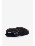 Zamszowe Botki Męskie Sznurowane Big Star OO174146 Czarne