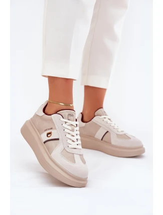 Skórzane Damskie Sneakersy Na Platformie Daniel Lopez Just Dare SS2D4003 Beżowe